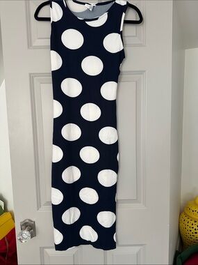 Polished Navy & White Polka Dot Midi Dress